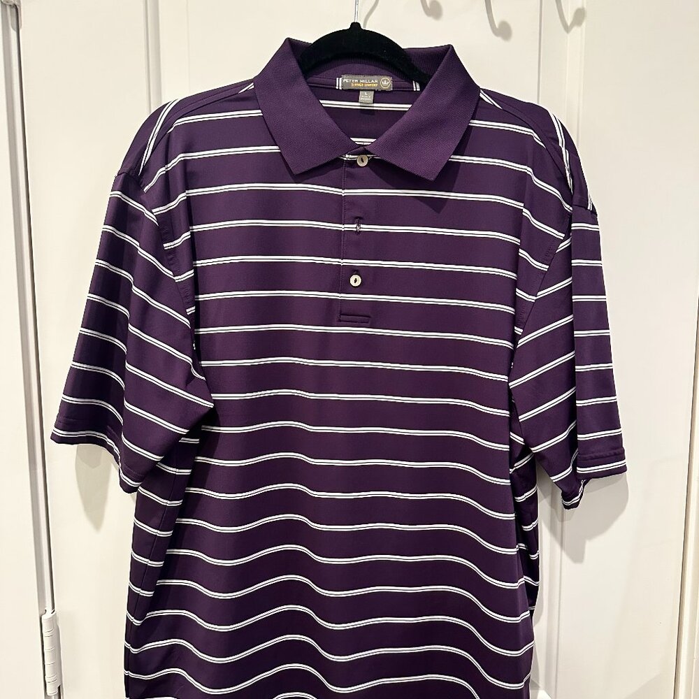 Peter Millar Purple Striped Golf Polo